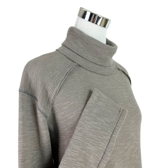 SOLD! Free People Tara Split Back Turtleneck Top Taupe - Picture 7 of 12